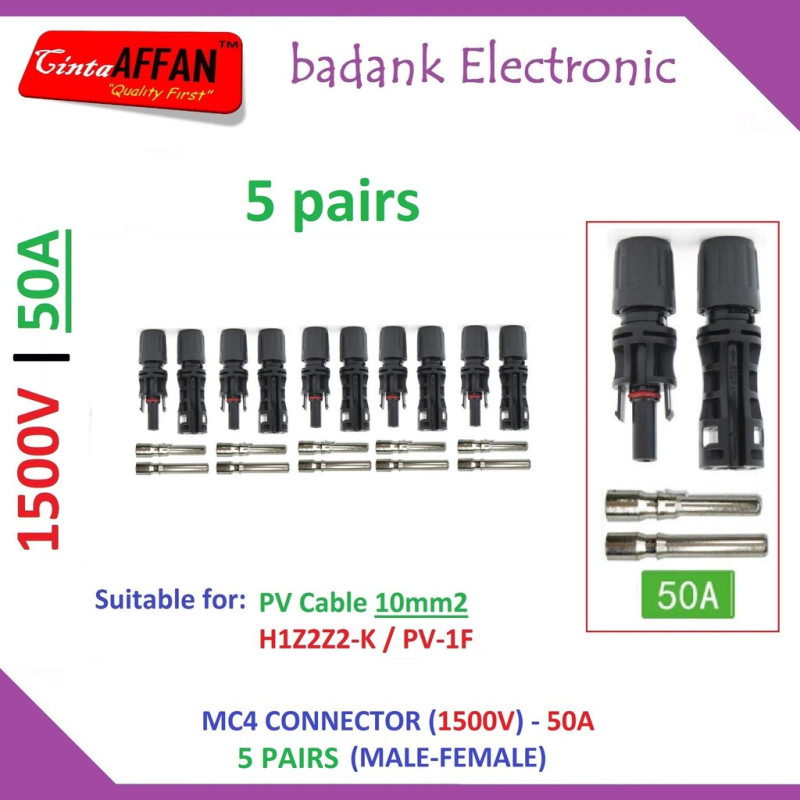 5 pairs MC4 Connector 1500V 50A Male/Female Solar Cell Panel Surya